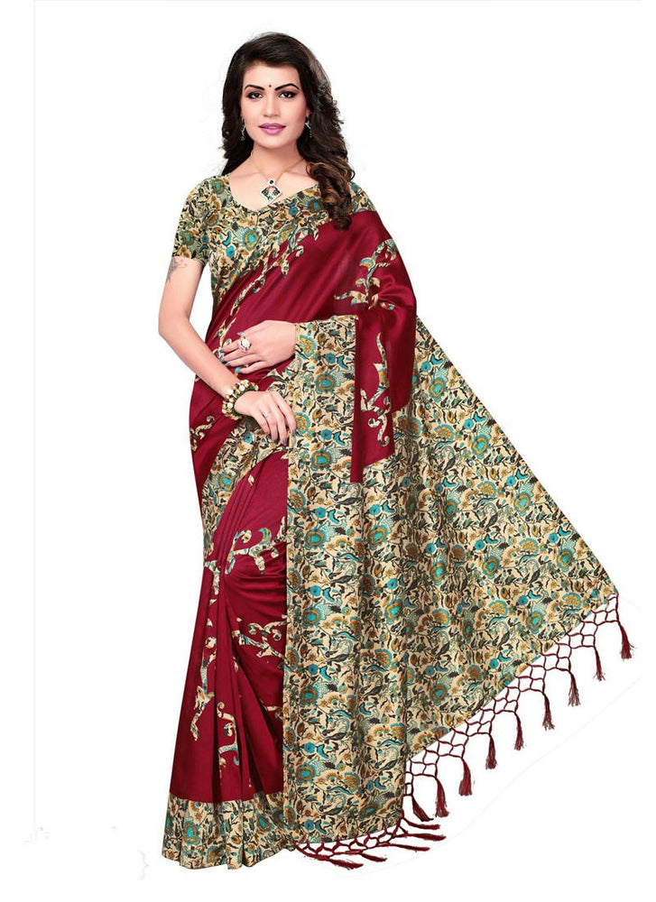 Maroon, Multi Color Poly Silk Saree only in Bigswipe