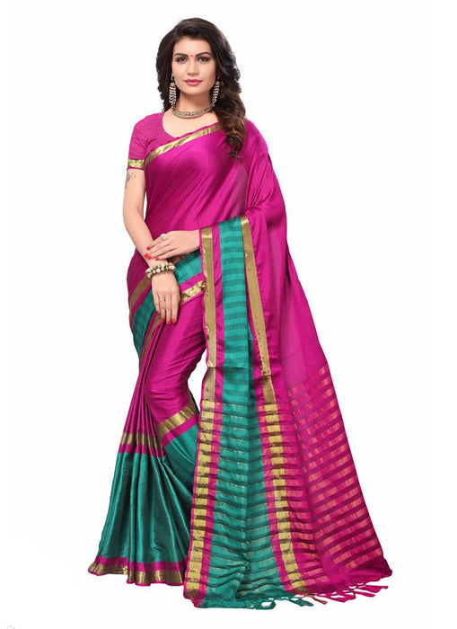 Pink, Turquoise Color  Poly Silk Saree only in Bigswipe