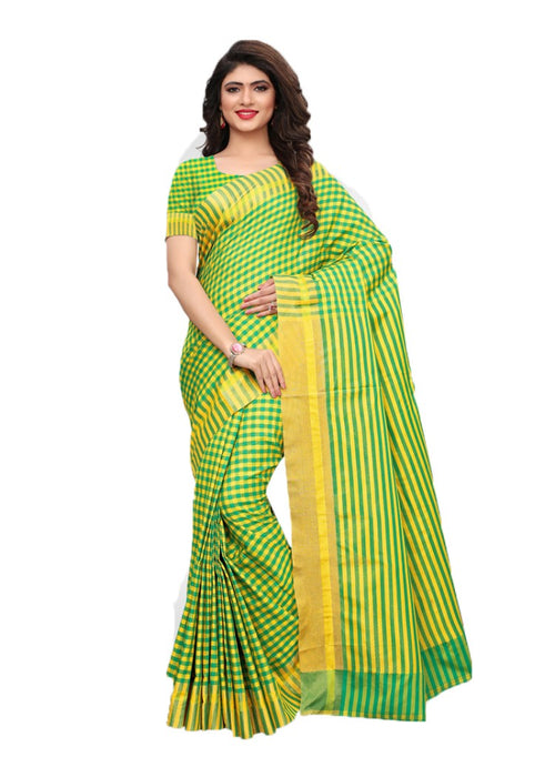 Green, Yellow Color Poly Silk Woven Checks Work Saree only in Bigswipe