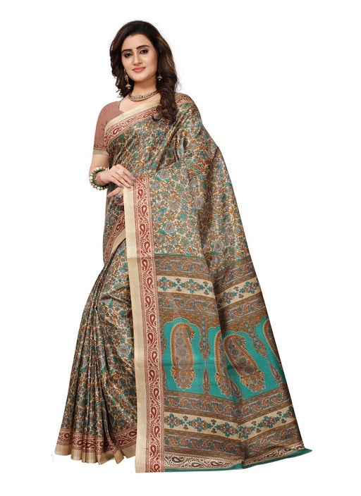 Beige, Turquoise Color  Bhagalpuri Silk (Art Silk) Saree only in Bigswipe