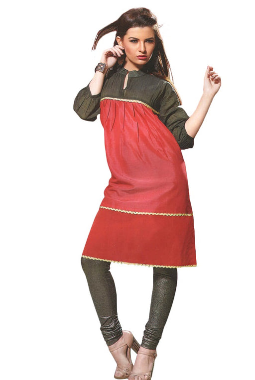 Black And Red Designer Solid Kurta For Women only in Bigswipe