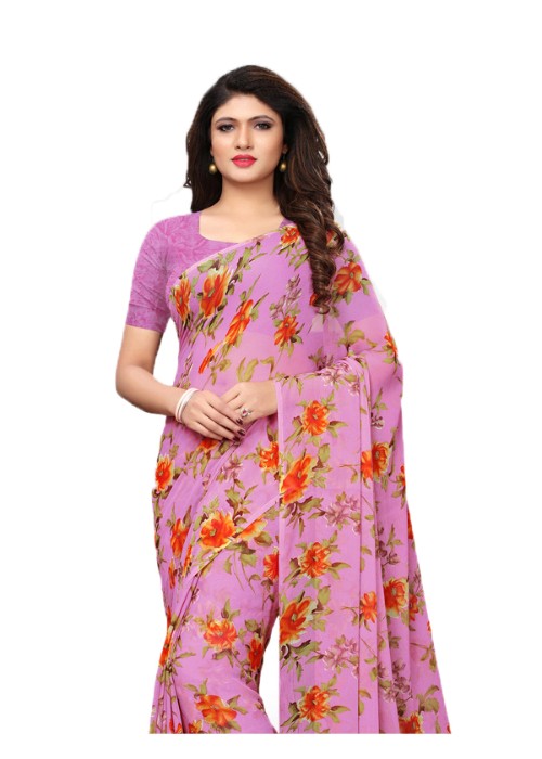 Pink, Multi Color Chiffon Printed Work Saree only in Bigswipe