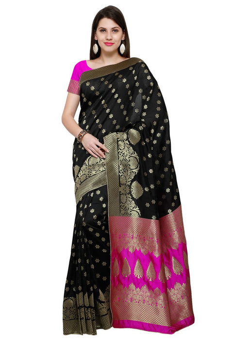 Black Color Poly Silk Saree only in Bigswipe