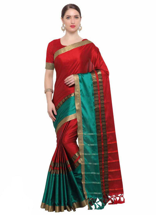 Maroon, Peacock Green Color Poly Silk Saree only in Bigswipe