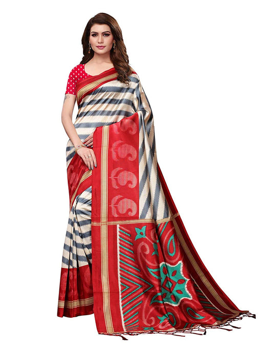 Off White, Maroon Color Poly Silk Saree only in Bigswipe