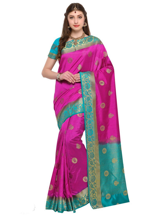 Pink, Turquoise Color Poly Silk Saree only in Bigswipe