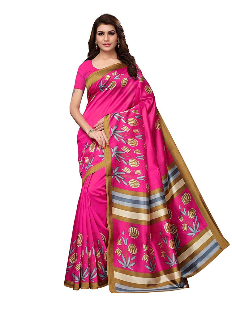 Pink, Multi Color Poly Silk Saree only in Bigswipe