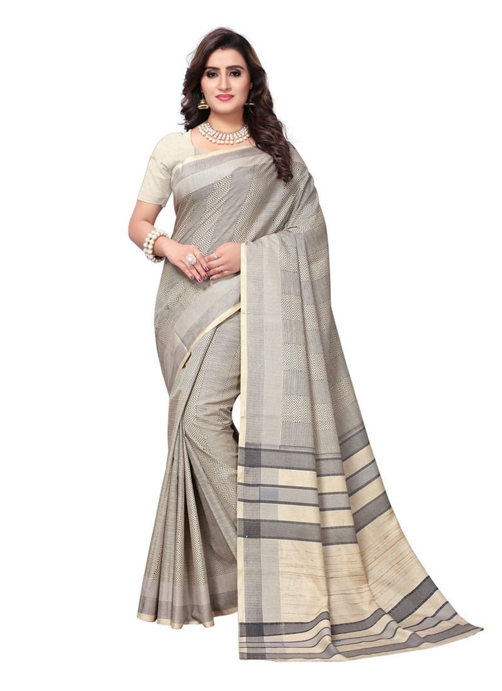 Beige, Black Color  Vichitra Silk (Art Silk) Saree only in Bigswipe