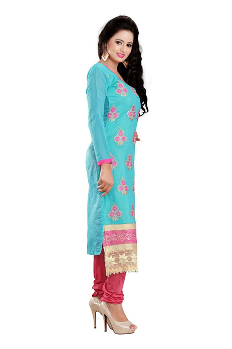 Womens Designer Sky Blue Chanderi Partywear Salwar Suit Dress Material For Womens