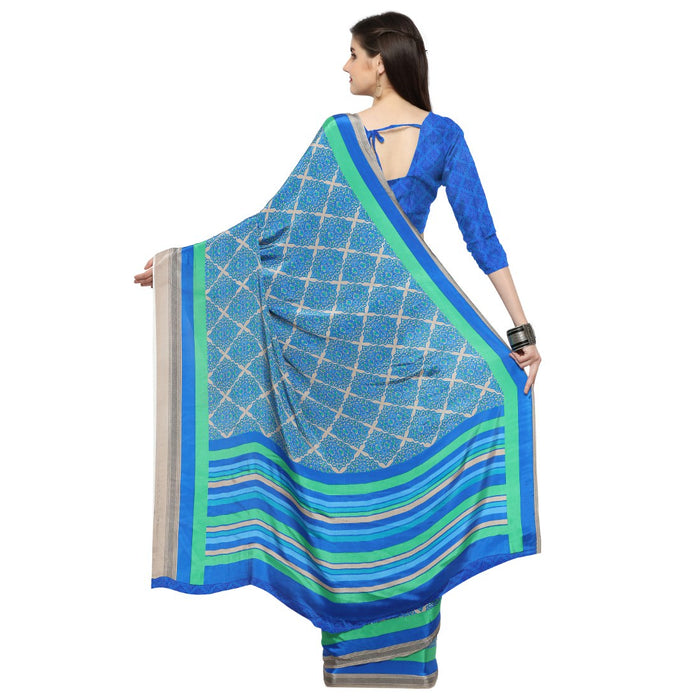 Crepe Fabric Blue Color Saree with Blouse only in Bigswipe