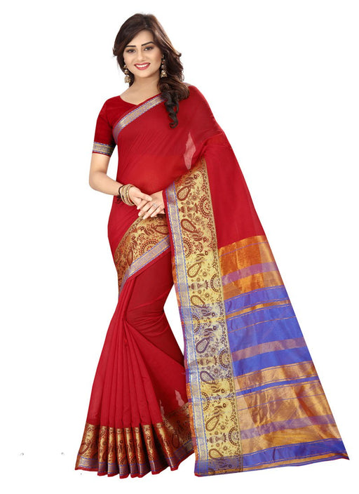 Maroon Color Cotton Silk Saree only in Bigswipe