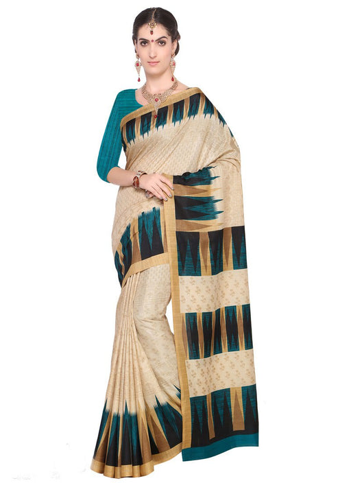 Beige, Turquoise Color Art Silk Saree only in Bigswipe