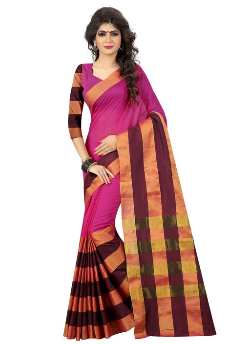 Pink, Golden Color Chanderi Silk Saree only in Bigswipe