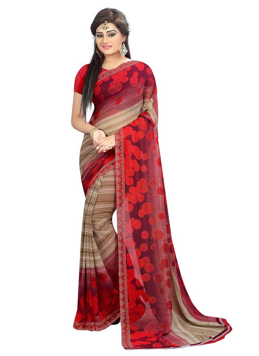 Beige,Maroon Color Georgette Saree only in Bigswipe