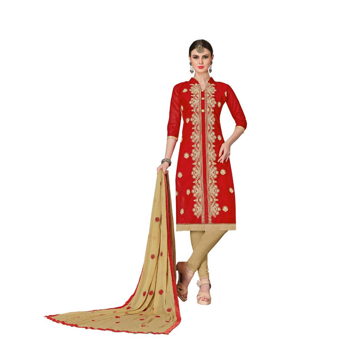 Chanderi Fabric Red Color Dress Material only in Bigswipe