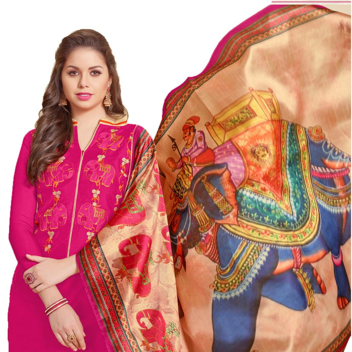 Chanderi Fabric Pink  Color Dress Material only in Bigswipe