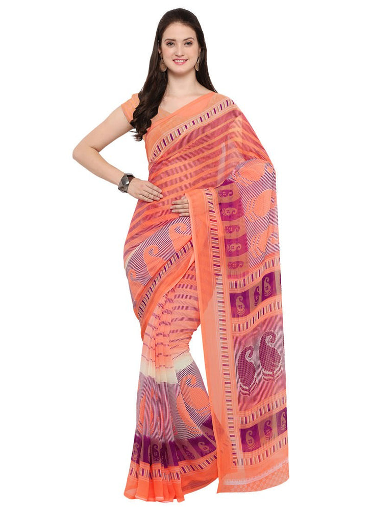 Orange,Purple Color Georgette Saree only in Bigswipe