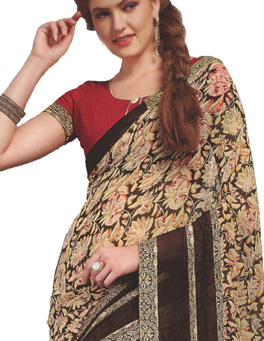 Georgette Digital Saree With Blouse Multi Colored Saree only in Bigswipe