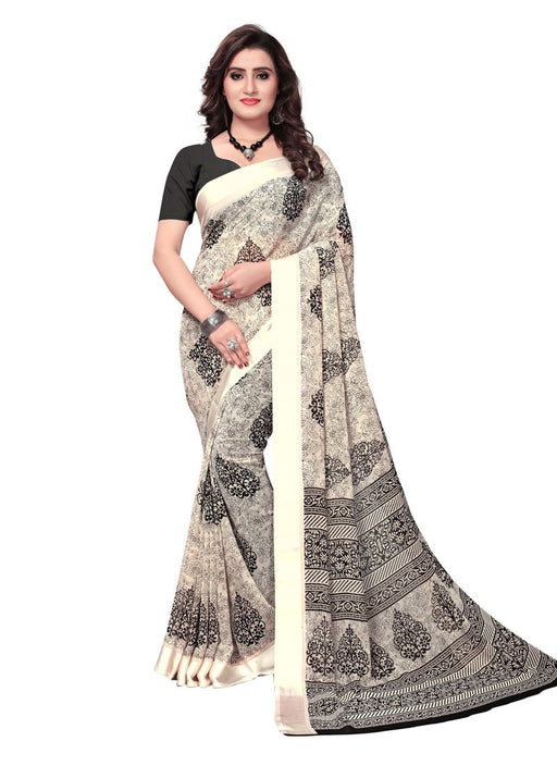 Cream, Black Color  Georgette Saree only in Bigswipe