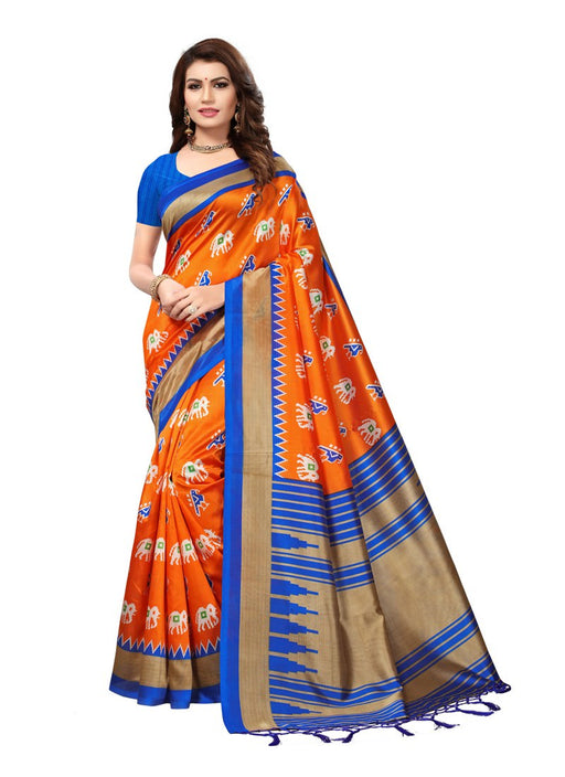 Orange, Blue, Beige Color  Poly Silk Saree only in Bigswipe