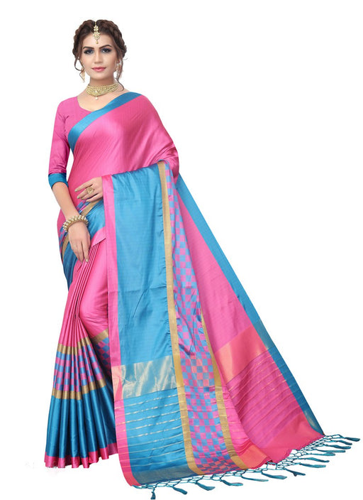 Pink, Turquoise Color  Poly Silk Saree only in Bigswipe