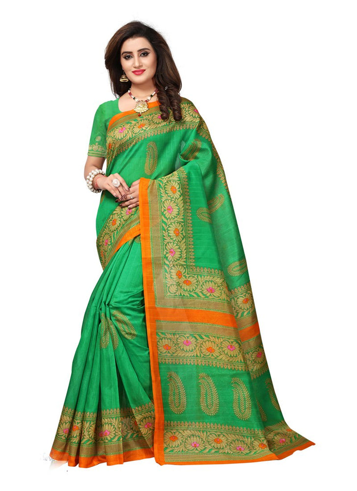 Green, Beige Color  Bhagalpuri Silk Saree only in Bigswipe