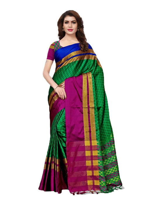 Green, Magenta, Blue Color Poly Silk Woven Work Saree only in Bigswipe