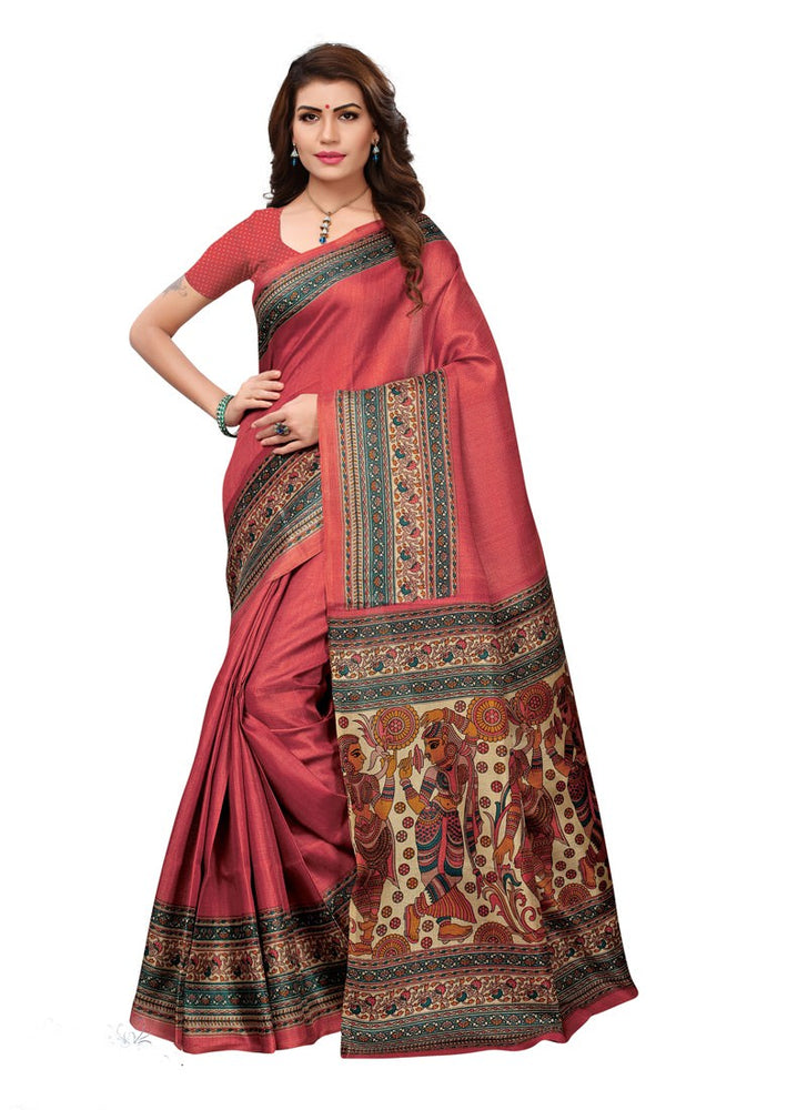 Brown (Indian Red) Color  Khadi Silk (Art Silk) Saree only in Bigswipe