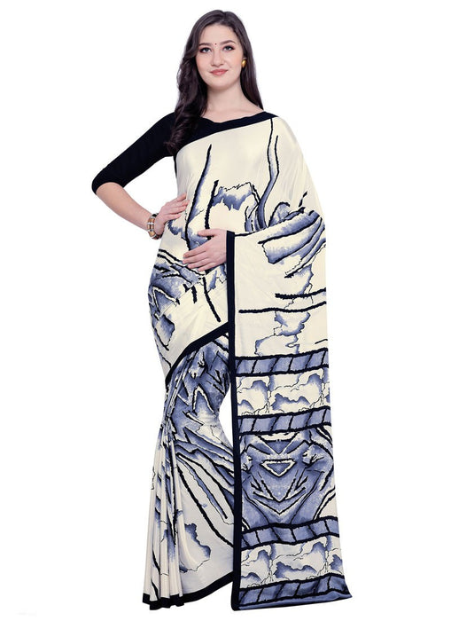 Off White, Black, Gray Color Crepe Saree only in Bigswipe