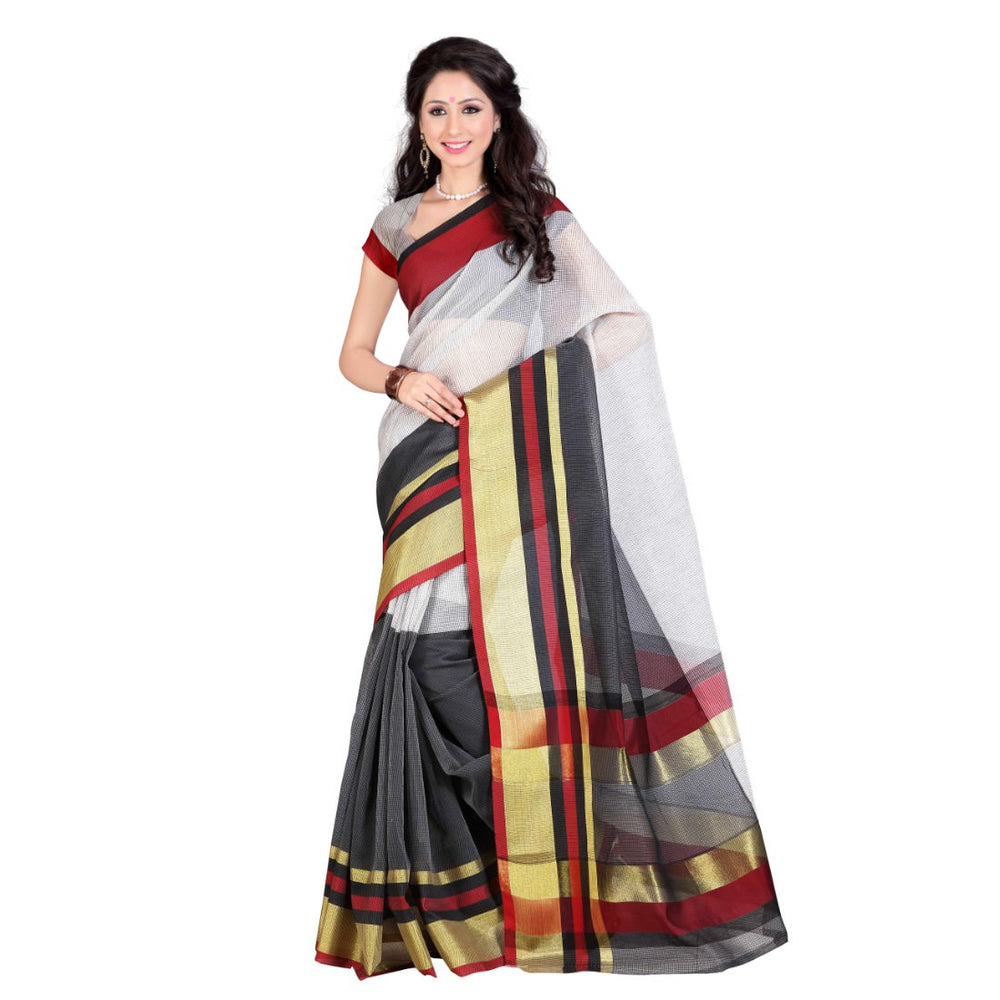 Cotton Net Fabric Grey &amp; Multi Color Saree with Blouse only in Bigswipe