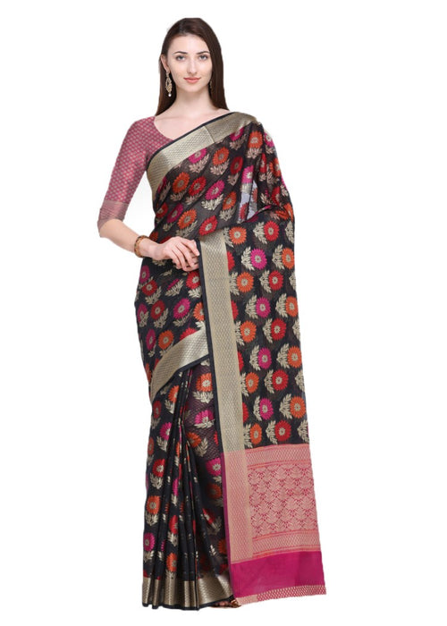 Black, Multi Color Cotton Silk Jacquard Work Saree only in Bigswipe