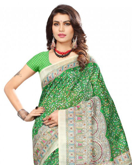 Printed Bhagalpuri Art Silk Green With Multi Color only in Bigswipe