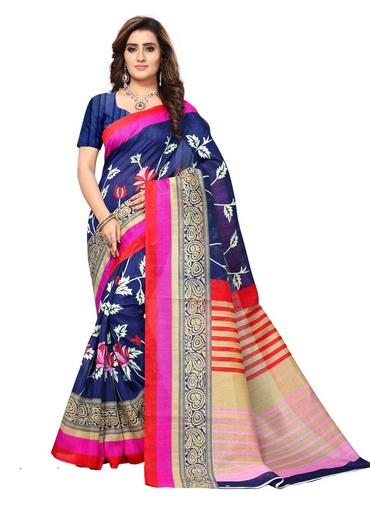 Navy Blue, Multi Color  Art Silk Saree only in Bigswipe