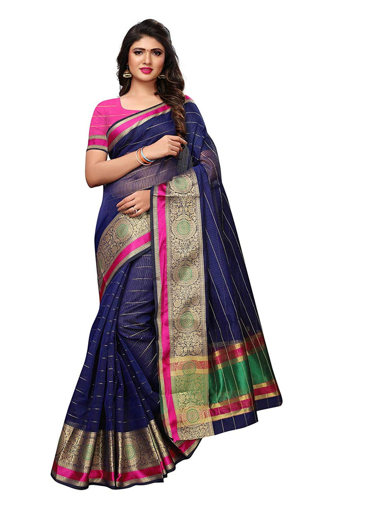 Navy Blue Color Chanderi Silk Saree only in Bigswipe