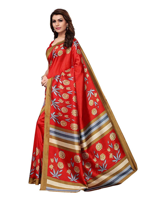 Red, Multi Color Poly Silk Saree