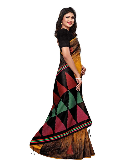 Yellow, Black Color Tussar Silk (Art Silk) Saree