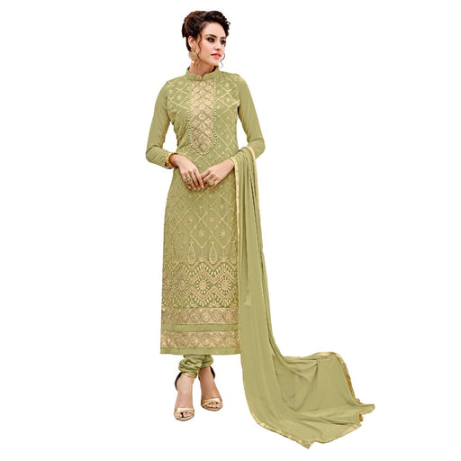 Georgette Fabric Mehendi Green Color Dress Material only in Bigswipe