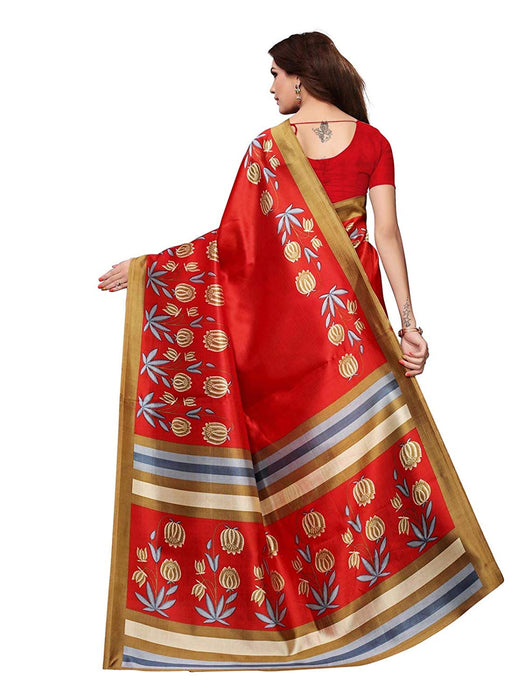 Red, Multi Color Poly Silk Saree