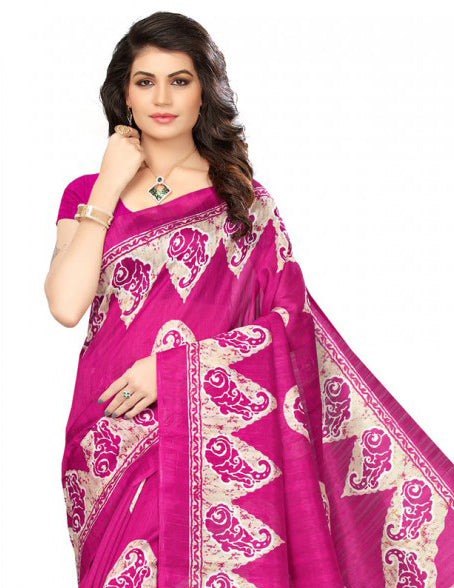 Printed Bhagalpuri Art Silk Magenta with Sandal Color only in Bigswipe