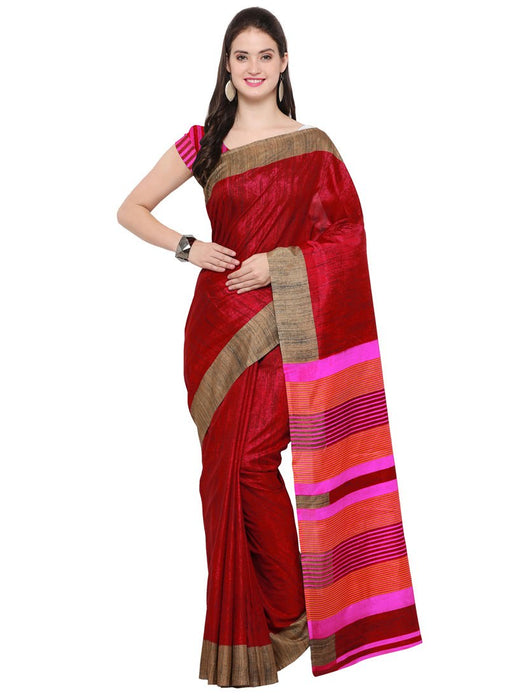 Maroon,Beige Color Tussar Silk Saree only in Bigswipe