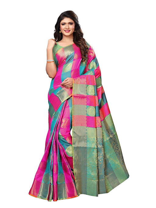 Pink, Turquoise Color Poly Silk Saree only in Bigswipe