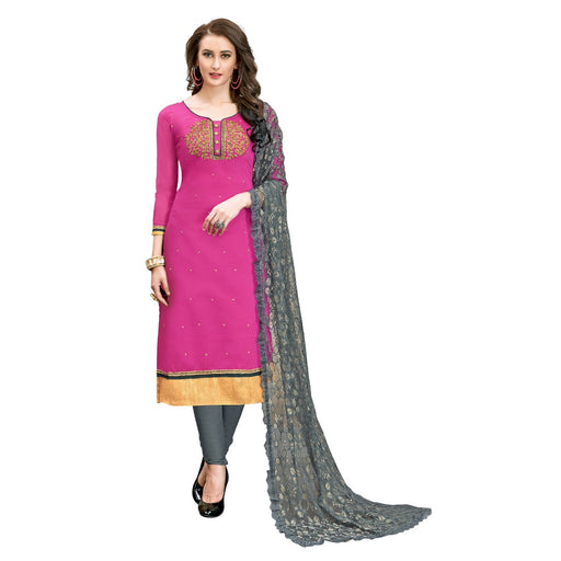 Chanderi Cotton Fabric Pink Color Dress Material only in Bigswipe