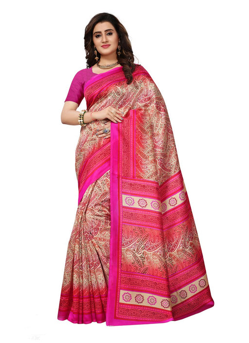 Beige, Pink Color  Poly Silk Saree only in Bigswipe