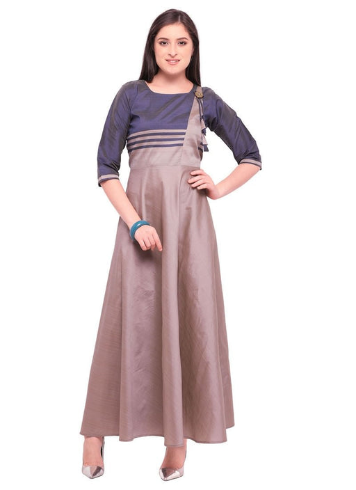 Beige, Navy Blue Color Plain Poly Silk (Two Tone Silk) Kurti only in Bigswipe