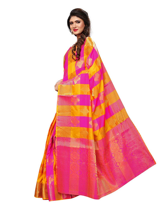 Pink, Yellow Color Poly Silk Saree only in Bigswipe