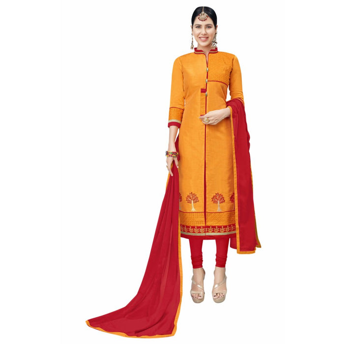 Cotton Silk Fabric Orange Color Dress Material only in Bigswipe