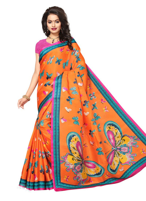 Orange, Multi Color  Art Silk Saree only in Bigswipe