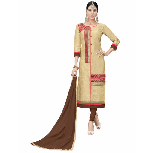 Cotton Silk Fabric Beige Color Dress Material only in Bigswipe