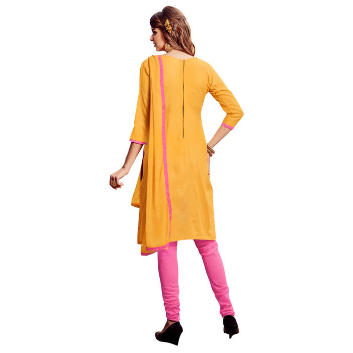 Cotton Fabric Yellow Color Dress Material only in Bigswipe