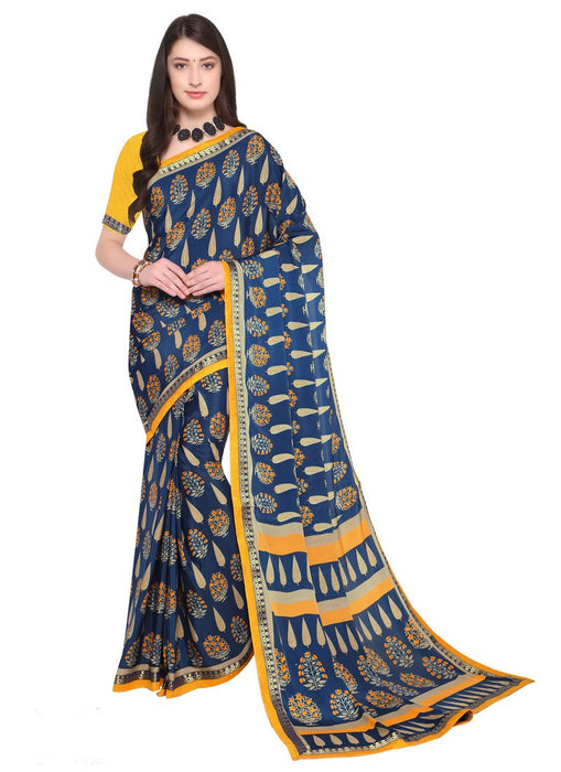 Navy Blue, Multi Color Crepe Saree only in Bigswipe